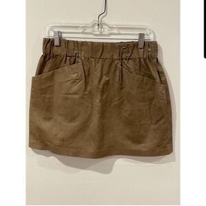 Zara Skirt Basic Vegan Faux Leather Camel Skirt Paper Bag Style‎ Pockets Large